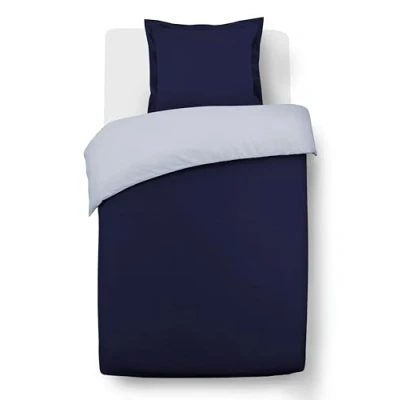 Image de Vision Parure de lit Réversible Bicolore Marine/Gris Set Housse Couette 135 x 200 cm avec 1 taie d&#039;oreiller 80x80cm 100% Coton
