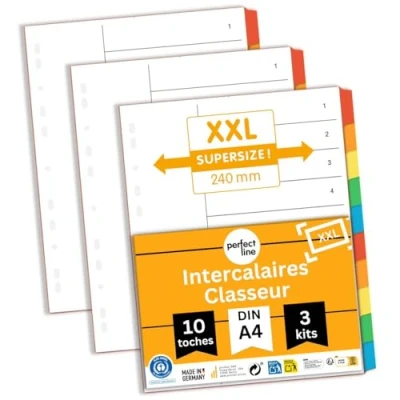 Image de perfect line Intercalaires classeur A4 DIN A4, 10 pièces, 3 set, XXL intercalaire EN carton, FABRIQUÉ ALLEMAGNE