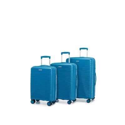 Image de WITTCHEN FUERTA Line Ensemble de valises Bagage Rigide Valise Extensible Bagages en polypropylène à Rayures Brillantes 4 Roues Doubles Poignée télescopique Serrure TSA Taille (S+M+L) Bleu