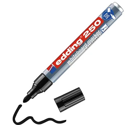 Image de edding 250 Marqueur pour tableaux blancs noir 1 stylo pointe ronde 1,5 3 mm feutre effaçable blanc, magnétique, mémo et chevalet de conférence sketchnotes rechargeable
