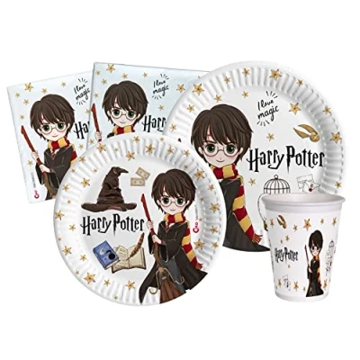 Image de Ciao Kit Table Fête Party Harry Potter 24 personnes (112 pcs: assiettes, gobelets, serviettes) en papier compostable Vaisselle, AZ020, Multicolor