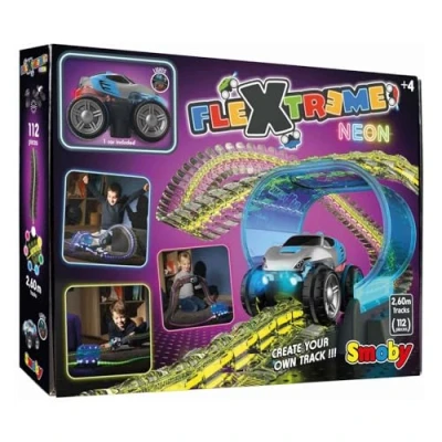 Image de Smoby FleXtreme Neon Circuit Voiture Lumineux 2m60 de Pistes Translucides Tunnel Electronique + 1 Véhicule Inclus Piles Incluses Dès 4 Ans 180917 Multicolore