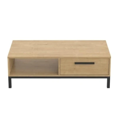 Image de Demeyere Table Basse Séjour 1 Tiroir &amp; Niche Craft Fabriqué en France Garantie 2 Ans, Bois d&#039;ingénierie, Chene Hamilton/Noir, L 110,4 x P 50 H 36,9 cm