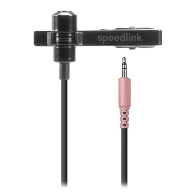 Image de Speedlink SPES Micro Cravate avec câble Jack 3,5mm Microphone lavalier Prise Jack, Clip on Microphone, de Maintien métallique Amovible, réduction du Bruit, Noir