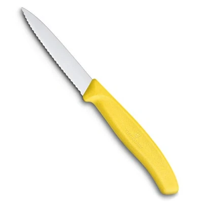 Image de Victorinox 6.7636.L118 Couteau d’Office avec Lame Pointue/Tranchant denté, Acier Inoxydable, Jaune, 30 x 5 cm