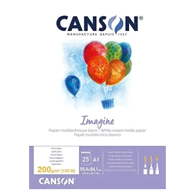 Image de CANSON Imagine Bloc 25 feuilles Papier multitechnique Grain léger A1 200g/m² Blanc
