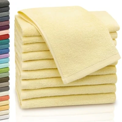 Image de ZOLLNER Set de 10 Serviettes pour invités, 30x50 cm, Coton, Jaune Clair