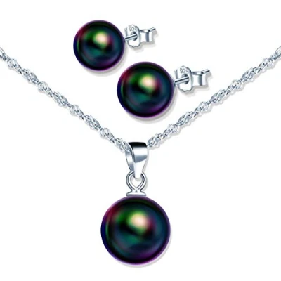 Image de Yumilok Ensembles de Bijoux Perles, Collier Perle pour Femme, Boucles d&#039;oreilles élégantes, en Argent 925, Cadeau Noël et Anniversaire