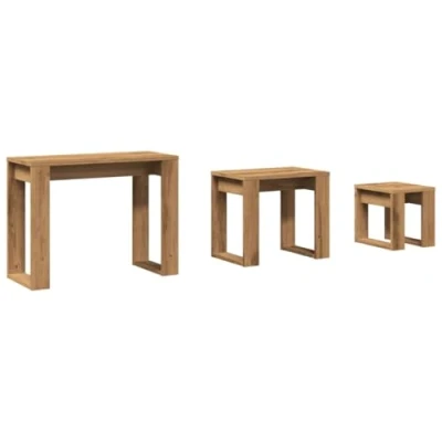 Image de vidaXL Tables gigognes 3 pcs chêne Artisanal Bois d&#039;ingénierie, Support gigogne, Ensemble de gigognes, Table Basse empilable, empilable