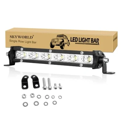 Image de SKYWORLD Phare de Travail LED Barre 30W 18cm 12V Projecteur Voiture Etanche IP67 Rangée Unique Spot Feux Antibrouillard pour 4x4 Camion Tracteur SUV Bateau