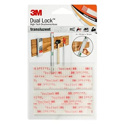 Image de 3M Dual Lock SJ3560, solutions de fixations amovibles conçu pour donner un aspect translucide (verre, verre acrylique (PMMA), Polycarbonate) translucide, 19mm x 10cm, 5.7mm (1 pièce)