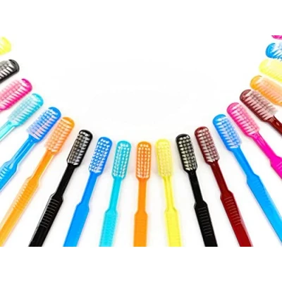 Image de Dr. Bauer brosses à dents jetables, jetables avec dentifrice emballées individuellement en paquet de 100 (bleu vert rouge rose)