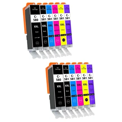 Image de Supply Guy 12 Cartouches d&#039;encre XXL Compatible avec Le Canon PGI 580 CLI 581 pour Pixma TS8100 TS8150 TS8151 TS8152 TS8200 TS8250 TS8251 TS8252 TS8300 TS8350 TS8351 TS8352 TS9100 TS9150 TS9155