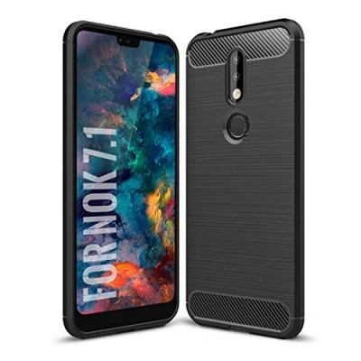Image de SCL Coque pour Nokia 7.1 Coque, Texture en Fibre de Carbone Brossée, Technologie Anti Rayures et D&#039;absorption Chocs Noir