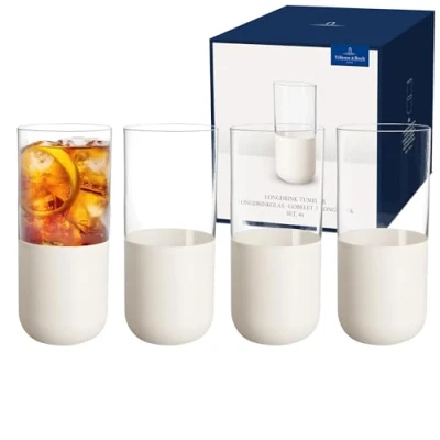 Image de Villeroy &amp; Boch Manufacture Rock blanc Ensemble de verres longdrink, 4 pièces. pour cocktails et mocktails, 300 ml, Verre en cristal, Aspect ardoise mat