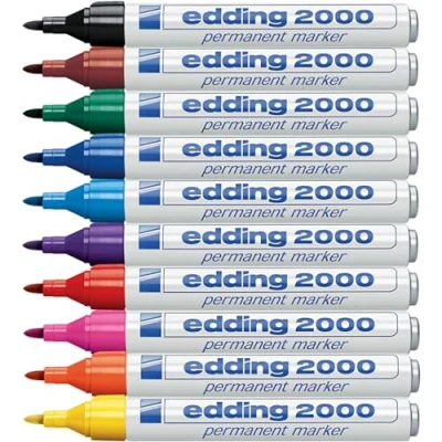 Image de edding 2000 C Marqueur permanent multi couleur boîte de 10 stylos pointe ronde 1,5 3 mm sèche vite résiste à l&#039;eau et l&#039;essuyage pour carton, plastique, bois, métal, tissu