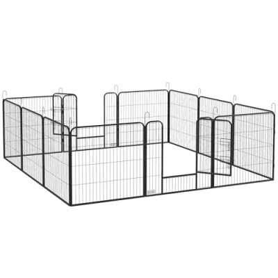 Image de PawHut Luxe Parc enclos modulable Acier époxy Porte verrouillable pour Chiens, Lapins, rongeurs, Petits Animaux, intérieur et extérieur 80 x cm Gris