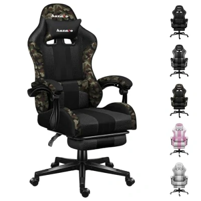Image de Chaise Gaming HUZARO FORCE 4.7 Camo Ergonomique Réglable Coussin Lombaire Têtière Noir