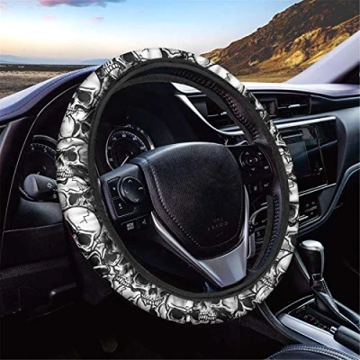 Image de SEANATIVE Housse de protection Pour volant voiture Motif tête mort Respirante Antidérapante la plupart des voitures, berlines, camionnettes, camions Facile à installer