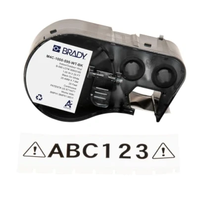 Image de Brady Ruban en vinyle pour imprimante d&#039;étiquettes BMP41/BMP51/BMP53/M511 Étiquettes autocollantes Noir sur blanc (25,40 mm (l) x 7,62 m (L)) M4C 1000 595 WT BK