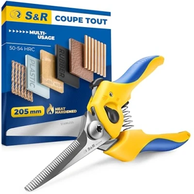 Image de S&amp;R Ciseaux Coup Tout Multifonction Multi usage pour Bricolage et Maison205mm. Lame en Acier Inox 50mm HRC 50 54
