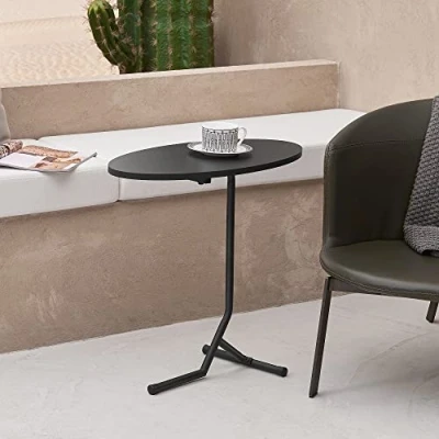 Image de [en.casa] Table d&#039;Appoint Ovale pour Salon Bout de Canapé Design Capacité Charge 15 kg Métal MDF 55 x 60 30 cm Noir