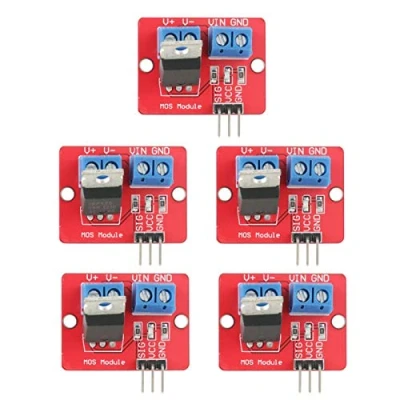 Image de Telituny Module Pilote MOSFET, IRF 520 Driver 5 pièces 3.3 V/5 V Modules de MOSFET Sortie PWM Cartes Pilotage pour d&#039;électrovanne Moteur à Courant continu 0 24V