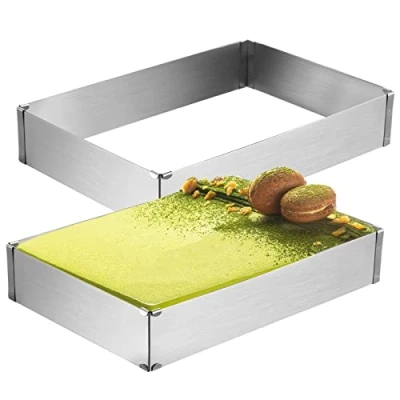 Image de Tebery Lot de 2 Cadre pâtisserie, Moule à Gâteau Rectangulaire en Acier Inoxydable, Extensible Carré, Réglable Gateau Carré pour Petits et Grands gâteaux tartes Pizzas