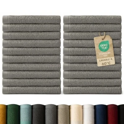 Image de Blumtal Lot Serviette de Toilette 24 Visage Debarbouillette Petite Main Doux Et Absorbant 100% Coton Certifié Oeko TEX® Gris