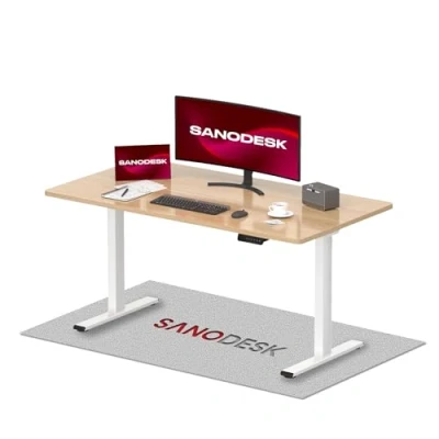 Image de SANODESK EK2 Bureau Assis Debout 2 Moteurs 140 * 80CM Plateau Complet 25mm, Réglable en Hauteur avec 4 Commandes à Mémoire,Cadre Blanc + Érable