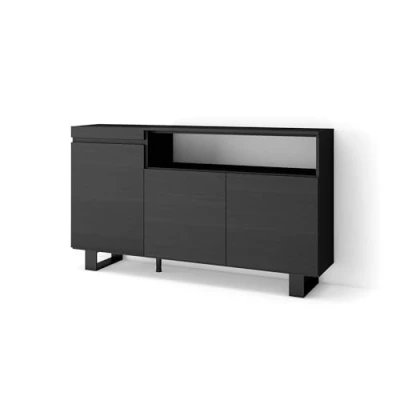 Image de Skraut Home Buffet Salon et Cuisine Meuble de Rangement, Commode 150x87x35cm 3 Portes Design Industriel Style Moderne Noir