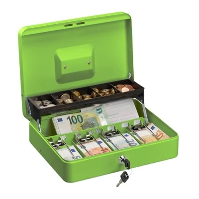 Image de Relaxdays Caisse à Monnaie, verrouillable, Compartiments pour pièces et Billets, Fer, HLP 8,5 x 30,5 24,5 cm, Vert