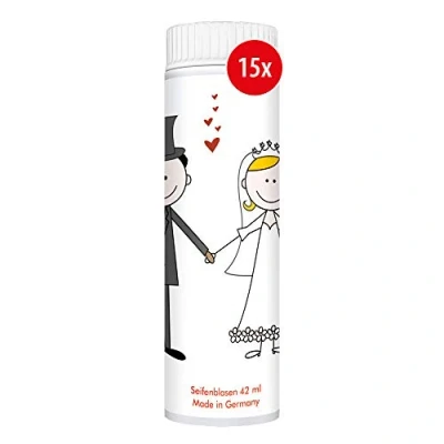 Image de PUSTEFIX Lot de 15 bulles savon classiques 42 ml,Pour mariage, banquette mariage colorée,Fabriqué en Allemagne,Bubbles pour anniversaire d&#039;enfant,15x42 ml