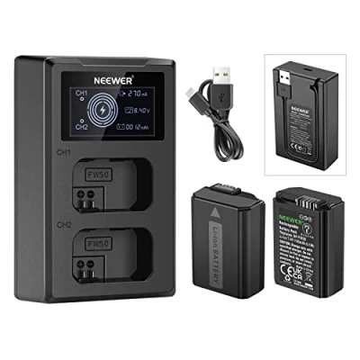 Image de Batterie de Remplacement NP FW50 NEEWER 2 Pack 1100mAh Chargeur USB Double Câble C