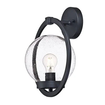 Image de Westinghouse Lighting 6580440 Luminaire mural d&#039;extérieur Palm Beach LED compatible à une lampe, finition en noir texturé avec verre granuleux clair