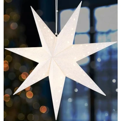 Image de BRUBAKER Étoile de Noël à Suspendre avec Douille E14 60 cm Set Papier 3,5 m Câble l&#039;Avent 3D Décoration Fenêtre Lumineuse Suspendue Blanc