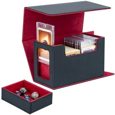 Image de Tolesum boîte à cartes Double Couche pour MTG cartes, écrans Commander, convient 200 avec compartiment dés, collectionner Magic Commander TCG Rouge