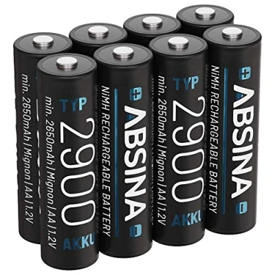 Image de ABSINA 8X Piles Rechargeables AA 2900 NiMH 1,2V &amp; Min. 2650mAh pour appareils à Haute consommation Pile Rechargeable Flash, manettes Wii Xbox