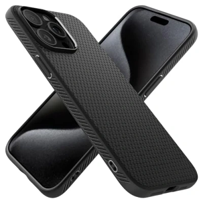 Image de Coque Apple iPhone 15 Pro Max Silicones et TPU (doux) Spigen silicone/Coque Étui téléphone Noir Shockproof