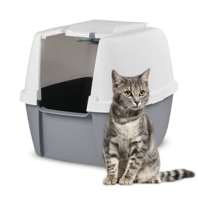 Image de Iris Ohyama, Bac à litière Jumbo capuchon, /fermée, pour chat Cat Litter Box CLH 17J, Blanc/Gris