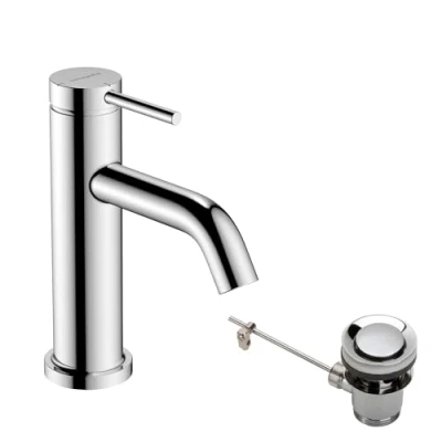 Image de hansgrohe Tecturis S Mitigeur de lavabo avec tirette et vidage, économie d&#039;énergie (CoolStart), Robinet salle bain hauteur sous bec 80 mm, d&#039;eau (EcoSmart+), Chromé, 73302000