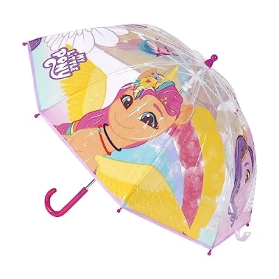 Image de Parapluie Manuel My Little Pony pour Enfant Transparent avec Poignée Rose Ouverture Manuelle Fabriqué en 100% POE Structure Fibre de Verre Produit Original Conçu Espagne