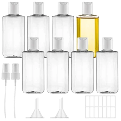 Image de Ysimple 8 Pièces Transparent Flacon Voyage,Flacon Vide Voyage 100ml,Kit Avion avec 2 Têtes de Pulvérisation,2 Entonnoirs,1 Autocollant D&#039;étiquette,pour Cosmétiques,Lotion,Shampoing