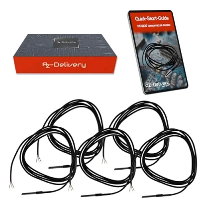 Image de AZDelivery DS18B20 Lot de 5 câbles numériques en acier inoxydable pour capteur température Étanche Compatible avec Arduino et Raspberry Pi E book inclus