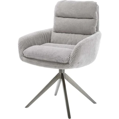Image de Chaise pivotante Abelia Flex avec accoudoirs côtelé gris argenté pied croisé large grafiete pivotement sur 360 fonction bascule