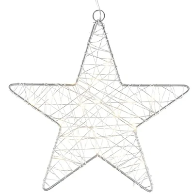 Image de Ideen mit Herz Étoile décorative en fil de fer Entourée d&#039;une guirlande lumineuse LED Fonctionne avec piles Fonction minuterie : 6 heures allumées 18 éteintes Blanc chaud Idéal