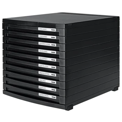 Image de HAN Module à tiroirs CONTUR système de classement moderne et modulaire, extensible, avec 10 fermés pour documents jusqu&#039;au format B4, noir, 1510 13