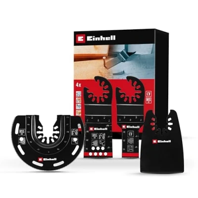 Image de Original Einhell set multitool 4 pièces (lame de scie plongeante BIM, lame semi circulaire CrV, grattoir flexible avec logement Open Back Quick Change)