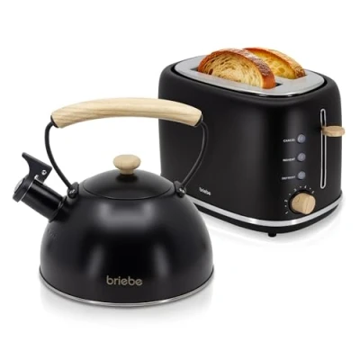 Image de Nordic Ensemble Grille Pain 2 Fentes Larges, Bouilloire Sifflante Induction 2,3L Briebe SKT1177BLK 870W Noir 04858