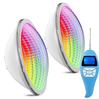 Image de LyLmLe Lampe Piscine LED PAR56, 20W Projecteur Spot RGB Dimmable Multicolore Changement avec Télécommande, Lumière Submersible IP68 Etanche, 12V AC, Lot de 2